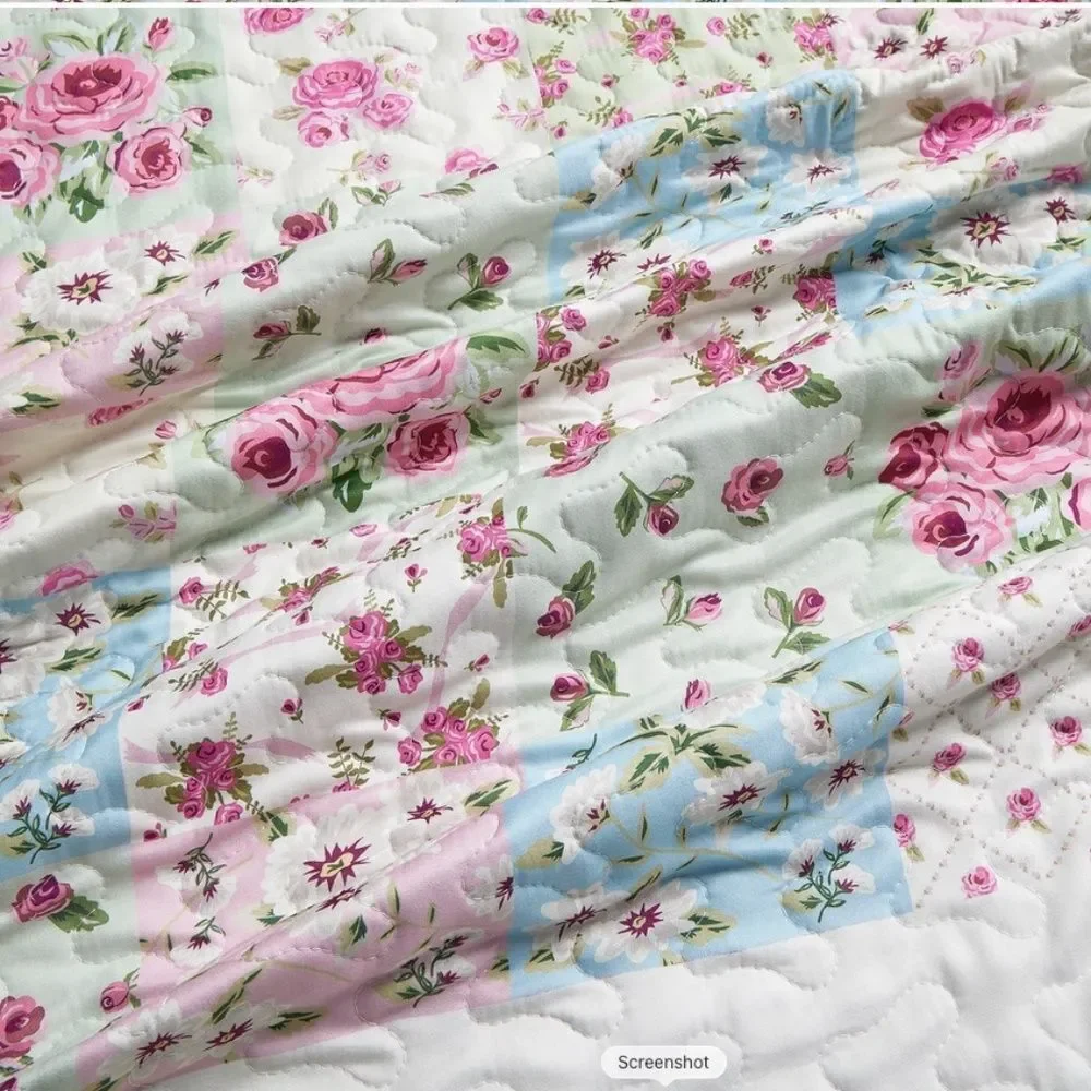 Ditsy Cottage Pink Floral Printed Patchwork King Quilt Set Farmhouse Shabby Chic